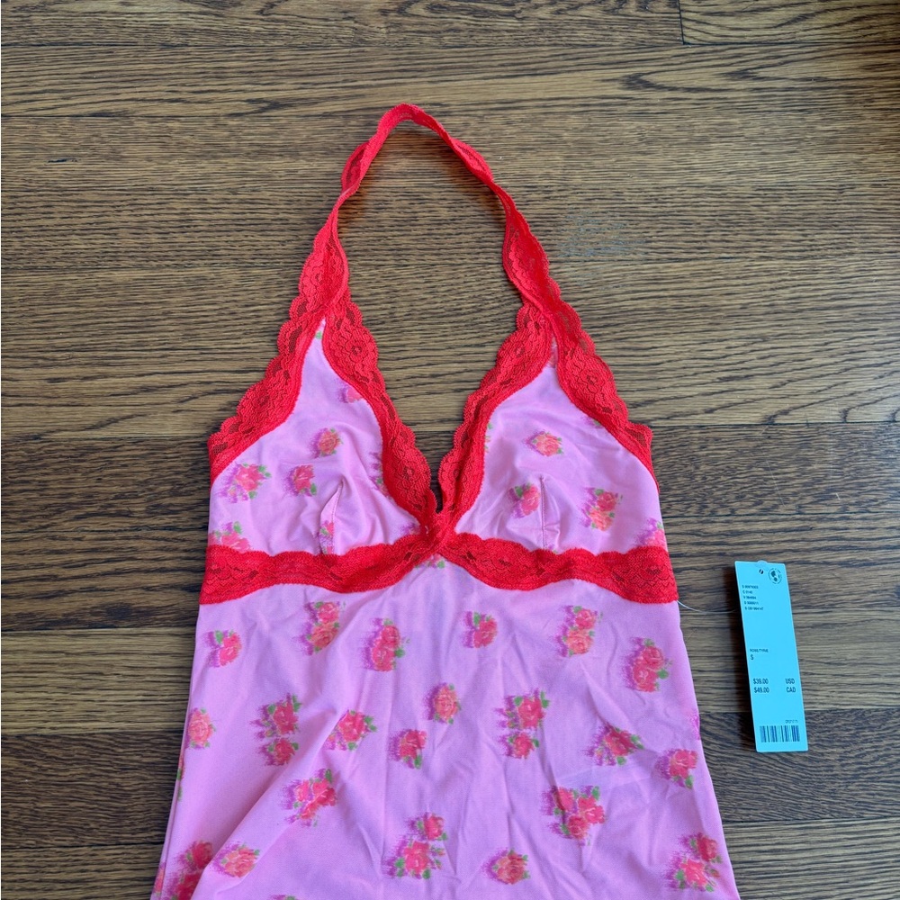 Floral Lace Halter in Pink and Red